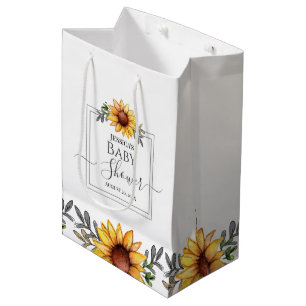 Sacola Para Presentes Média Aquarela Chá de fraldas de girassol