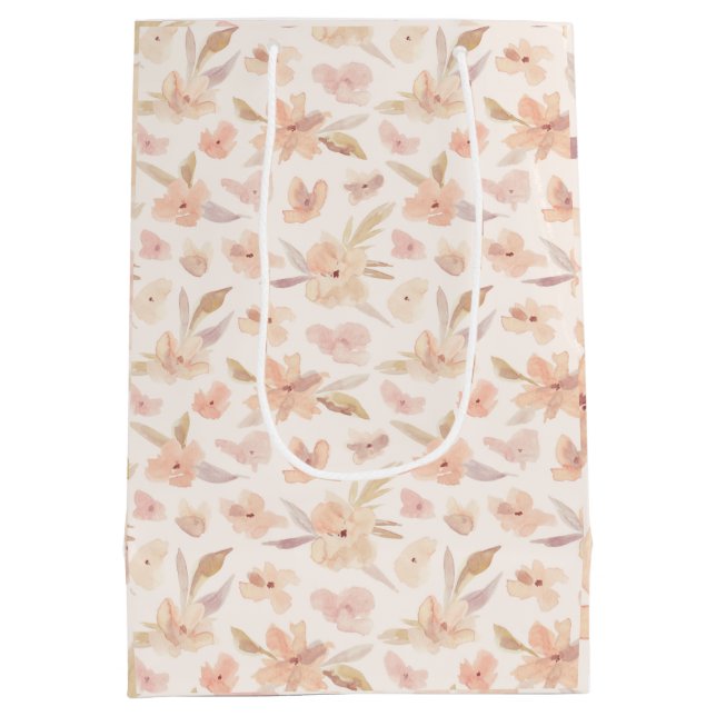 Sacola Para Presentes Média Aquarela Elegante Flores Suaves  (Verso)