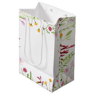 Sacola Para Presentes Média Aquarela floral emoldurada