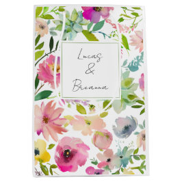 Sacola Para Presentes Média Aquarela Floral NOME & NOME Casamento Colorido