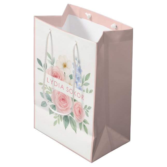 Sacola Para Presentes Média Aquarela floral personalizada  (Frente inclinada)