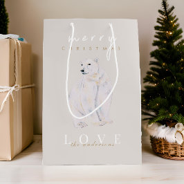 Sacola Para Presentes Média Aquarela Polar Bear Moderno Feliz Natal