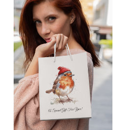 Sacola Para Presentes Média Aquarela Robin Inglês Natal Aconchegante Férias