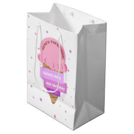 Sacola Para Presentes Média Aqui Está a Colher Sorvete Doce Rosa Aniversário
