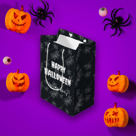 Sacola Para Presentes Média Aranha-do-Halloween em preto, personalizada