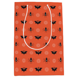 Sacola Para Presentes Média Aranha do Halloween, morcego e padrão cobweb
