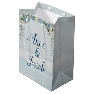 Sacola Para Presentes Média Arca de Casamento Floral na Ocean Watercolor