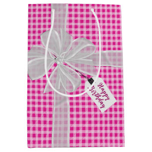 Sacola Para Presentes Média Arco De Aniversário Em Gingham