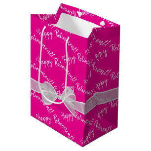 Sacola Para Presentes Média Arco de Aposentadoria Feliz em Rosa Neon