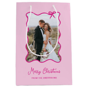 Sacola Para Presentes Média Arco de Natal Quadro de Fotografias Rosa Whimsic