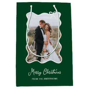 Sacola Para Presentes Média Arco de Natal Quadro de Fotografias Verde e Bran
