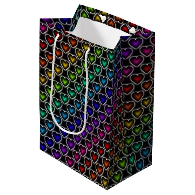 Sacola Para Presentes Média Arco-Íris Corações Padrões Gift Bag (Frente inclinada)
