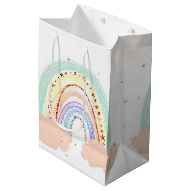 Sacola Para Presentes Média Arco-íris e estrelas  (Frente inclinada)