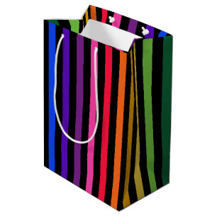 Sacola Para Presentes Média Arco-íris e listras pretas