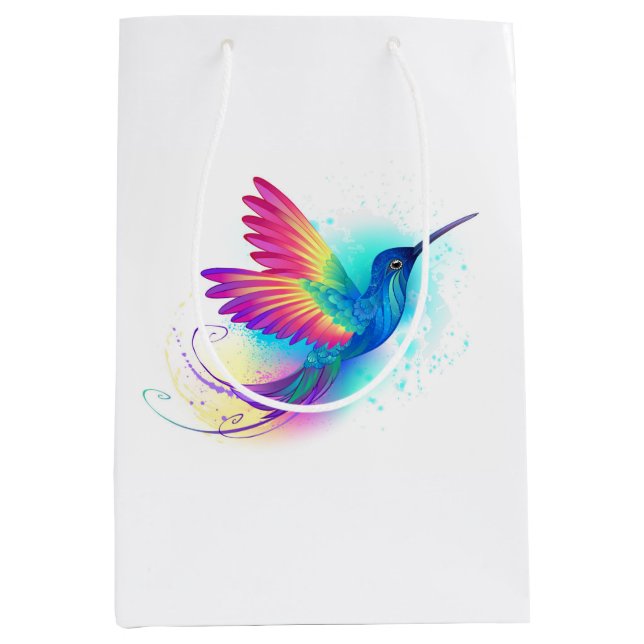 Sacola Para Presentes Média Arco-Íris Exótico Hummingbird (Frente)