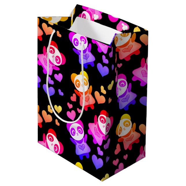 Sacola Para Presentes Média Arco-Íris Galáxia Cute Panda Love Heart (Verso inclinado)