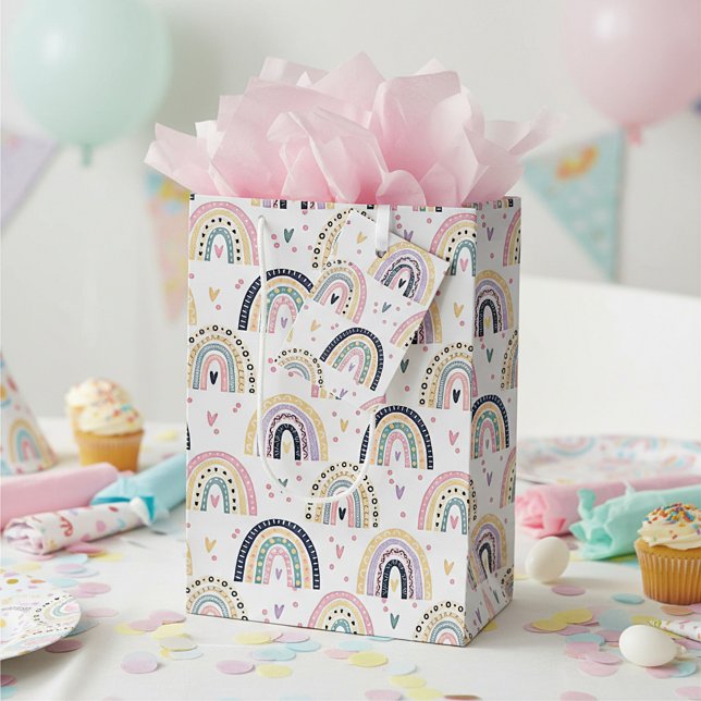 Sacola Para Presentes Média Arco-íris pastel fofo (Criador carregado)