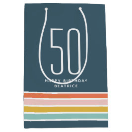 Sacola Para Presentes Média Arco-Íris Retroativo - Stripes Moderno - 50º anive