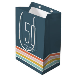 Sacola Para Presentes Média Arco-Íris Retroativo - Stripes Moderno - 50º anive