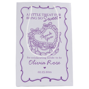 Sacola Para Presentes Média Arco Roxo Retrô Coração Coquette Bolo Chá de Noiva