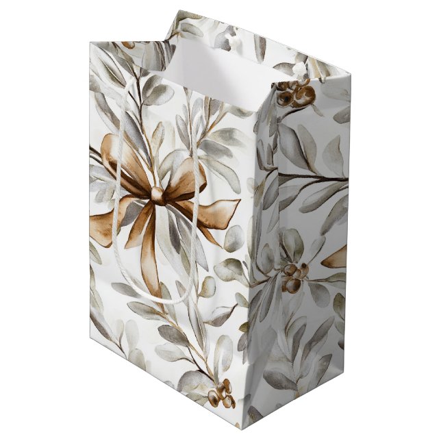 Sacola Para Presentes Média Arcos de Natal de Gengibre Creme (Frente inclinada)