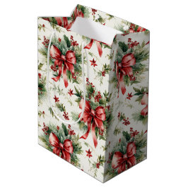 Sacola Para Presentes Média Arcos Vermelhos e Folhas de Azevinho