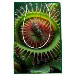 Sacola Para Presentes Média Armadilha de Vênus Floral Verde e Vermelho