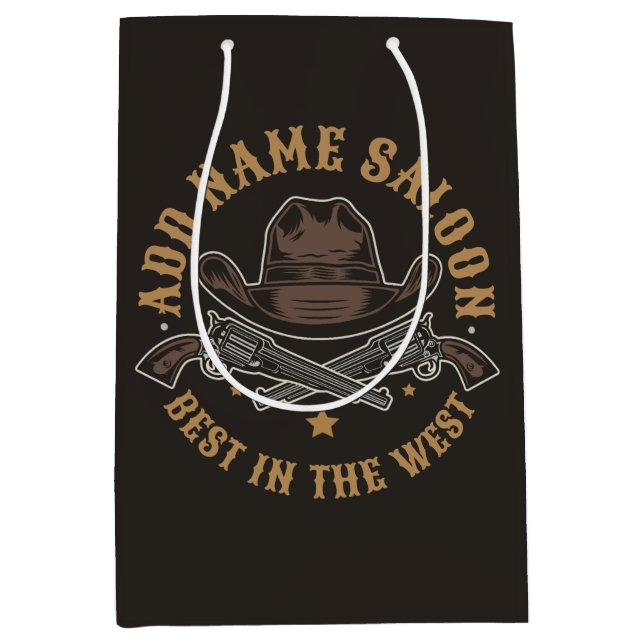 Sacola Para Presentes Média Armas de Cowboy Antigas ADICIONAR NOME Salão do Ve (Frente)