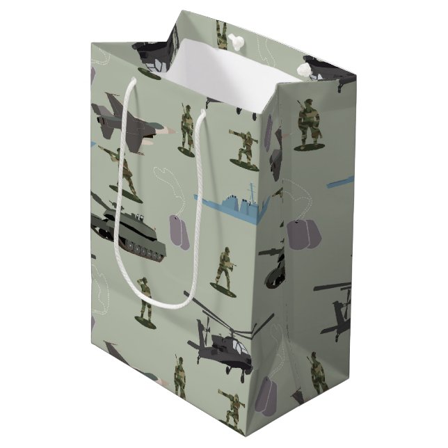 Sacola Para Presentes Média Army Military Camouflage Green Camo Birthday (Frente inclinada)