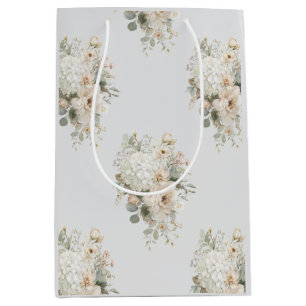 Sacola Para Presentes Média Arranjos de Flores de Marfim Adesivo – Floral Eleg