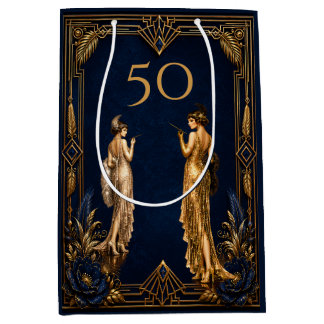 Sacola Para Presentes Média  Art Deco 50º aniversário garotas flapper azul dou