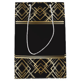 Sacola Para Presentes Média Art deco, preto, ouro, elegante, chique, monograma