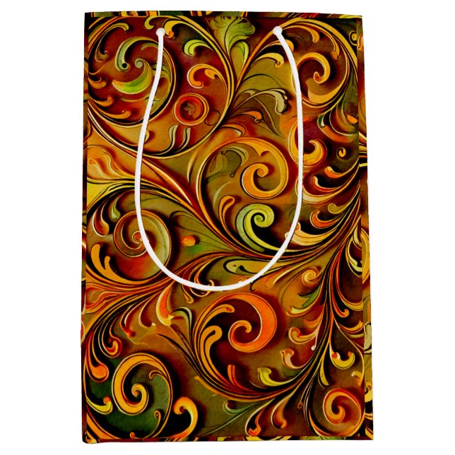 Sacola Para Presentes Média Art Nouveau floral design  (Frente)