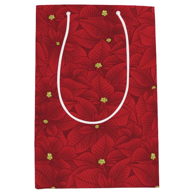 Sacola Para Presentes Média Art Nouveau Retro Red Floral Natal Poinsettia (Frente)