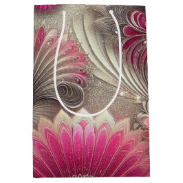 Sacola Para Presentes Média Art Nouveau Ventiladores rosa e prateados