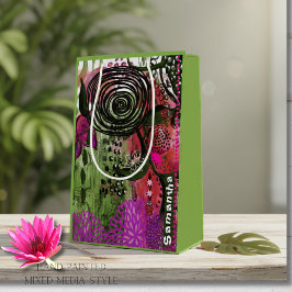 Sacola Para Presentes Média Arte Abstrata Mista Vibrante Personalizada 