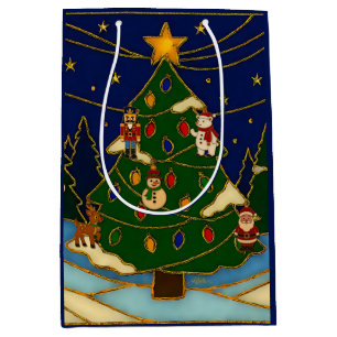 Sacola Para Presentes Média Arte Cloisonne Floresta Caprichosa Natal Clássico
