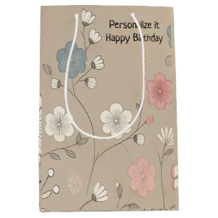 Sacola Para Presentes Média Arte Coreana Flor Personalizada