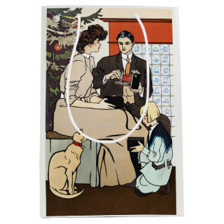 Sacola Para Presentes Média Arte de Câmera Antiga de Natal Familiar Vitoriana