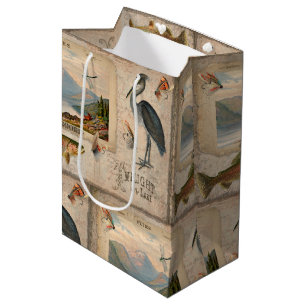 Sacola Para Presentes Média Arte de Desnutação de Peixes Vintage no Lago Fly F