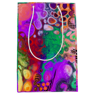 Sacola Para Presentes Média Arte de Fluido Digital Vermelho, Verde, Roxo Color