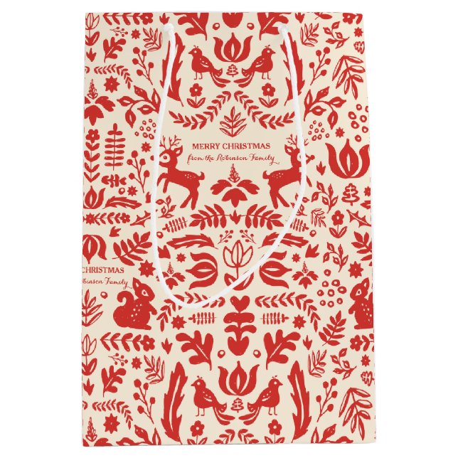 Sacola Para Presentes Média Arte de Folha de Feriados Personalizada (Frente)