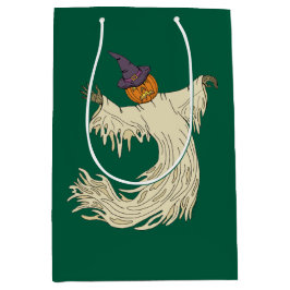 Sacola Para Presentes Média Arte de Halloween do Fantasma de Cabeça de Abóbora