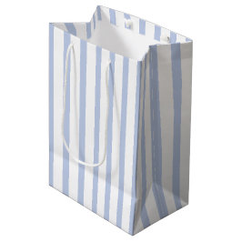 Sacola Para Presentes Média Arte de Listra Vertical Azul Branco Suave