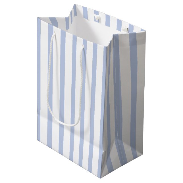 Sacola Para Presentes Média Arte de Listra Vertical Azul Branco Suave (Frente inclinada)