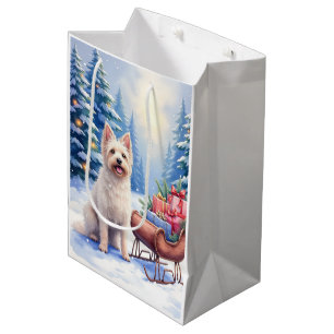 Sacola Para Presentes Média Arte de Natal de Trenó Antigo de Briard no Inverno