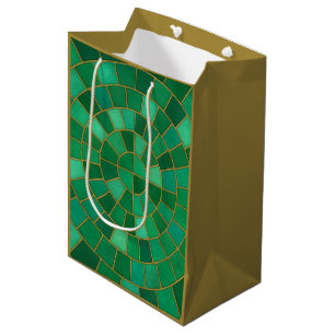 Sacola Para Presentes Média Arte de Padrão Circular em Mosaico Esmeralda