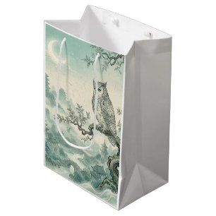 Sacola Para Presentes Média Arte de Paisagem Lunar da Coruja Mística