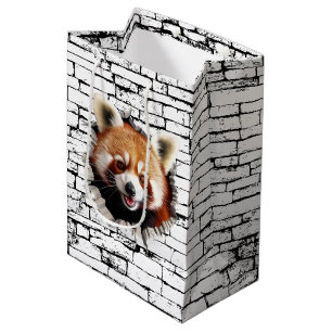 Sacola Para Presentes Média Arte de Panda Vermelho 3D na Parede – Safari Reali