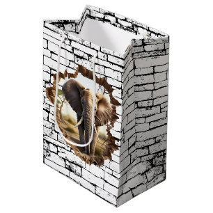 Sacola Para Presentes Média Arte de Quebra de Parede de Elefantes 3D - Safari